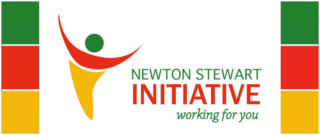 newton stewart initiative logo in green red and yellow featuring a figure in red green and yellow